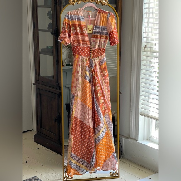 NWT Raga Boho Open Front Patchwork Maxi Kimono Coverup XS - Picture 1 of 5